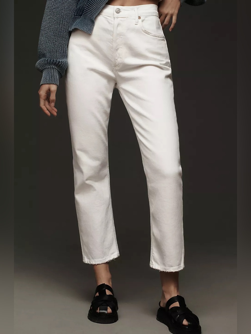 Agolde Riley Crop High Rise Straight Jeans in Sour Cream White size 28 - Picture 2 of 11
